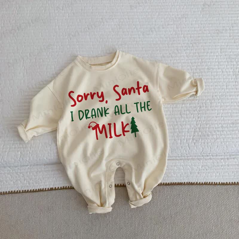 SORRY SANTA I DRANK ALL THE MILK Baby Tree Beige Romper