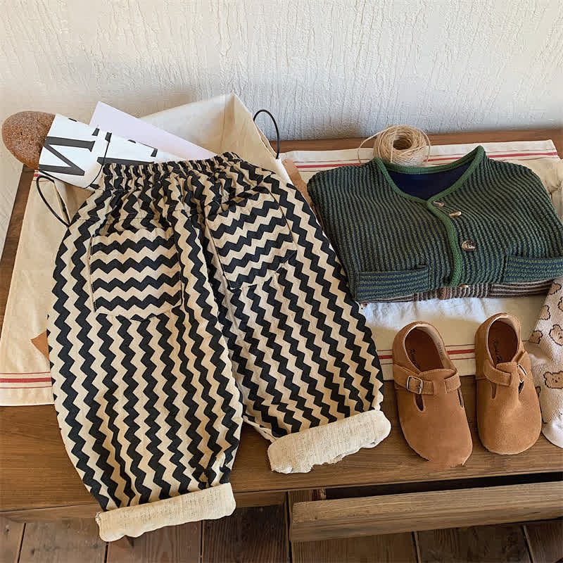 Toddler Wavy Grain Loose Black Pants