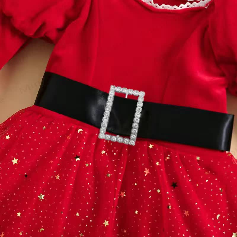 Baby Christmas Belt Skirted Bodysuit with Headband