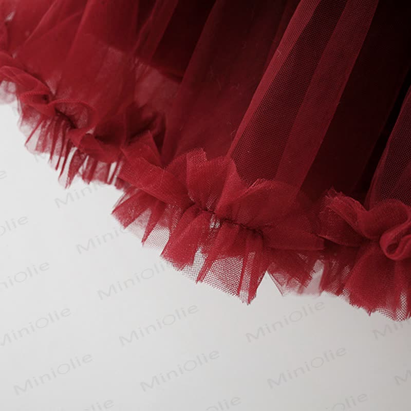 Baby Girl Bear Bow Red Fleece Lined Mesh Dress