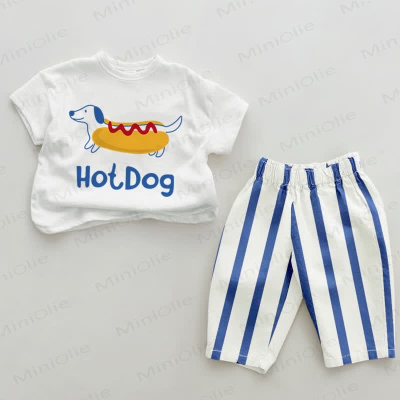 HOT DOG Baby Blue Vertical Striped 2-piece Set