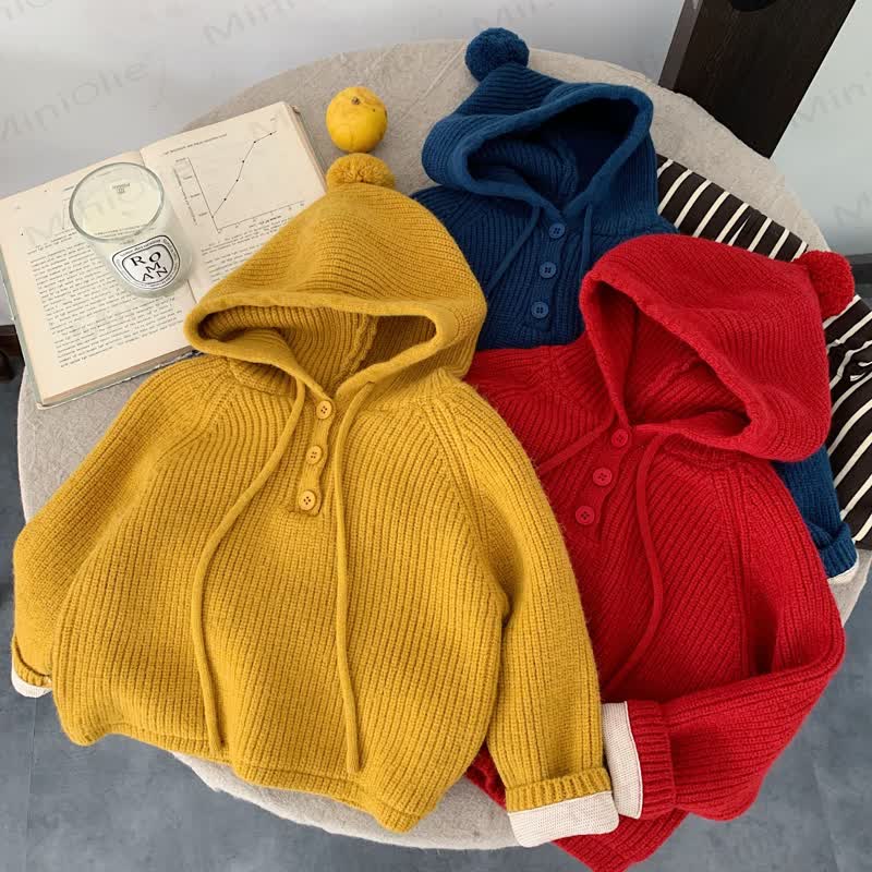 Baby Toddler Solid Color Hooded Sweater