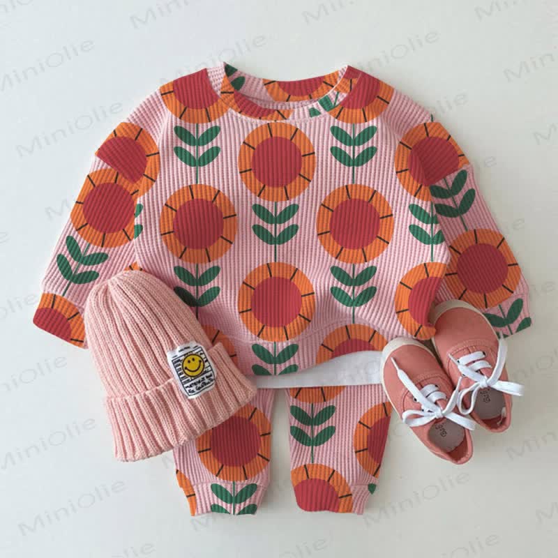 Baby Toddler Sunflower Pink Waffle 2-piece Set