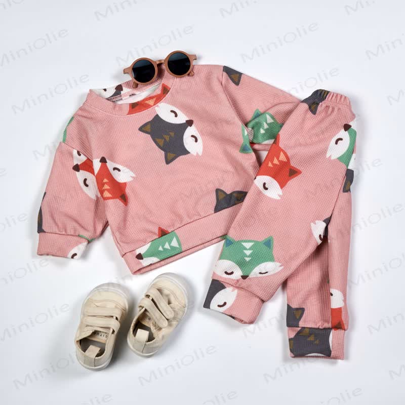 Baby Waffle Colored Cartoon Fox 2-piece Set