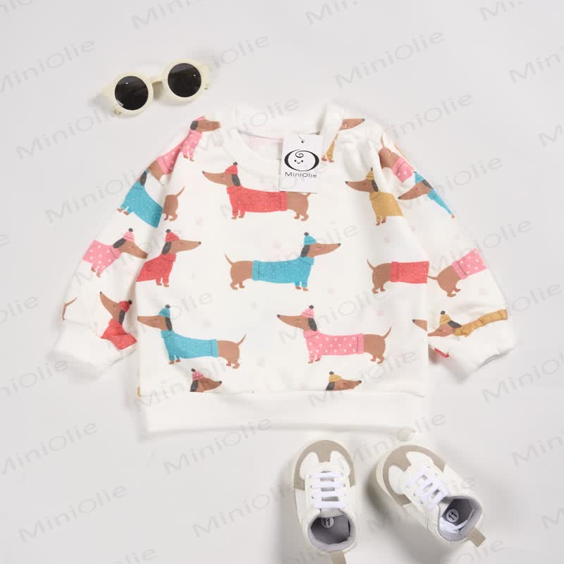 Baby Toddler Dachshund White Sweatshirt