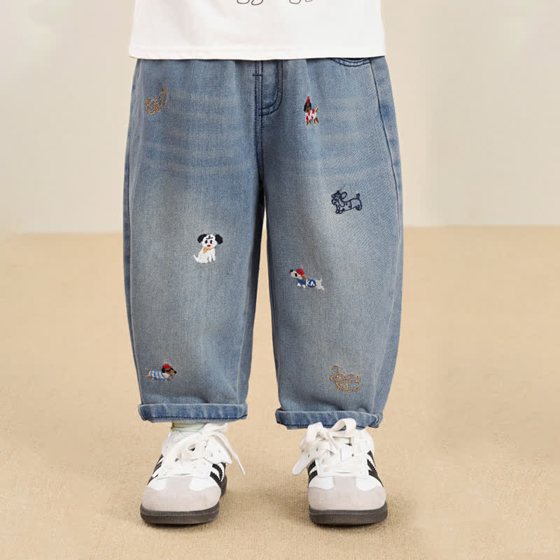 Baby Toddler Puppy Embroidered Denim Pants