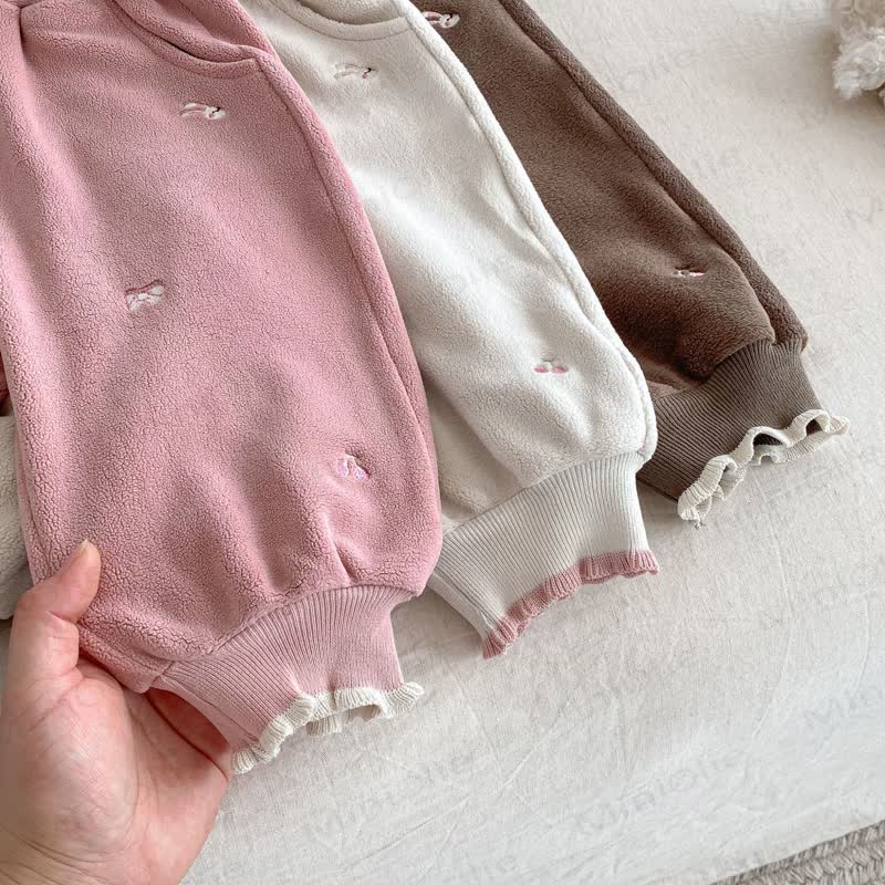 Baby Toddler Girl Embroidered Bow Rabbit Fleece Jogger Pants