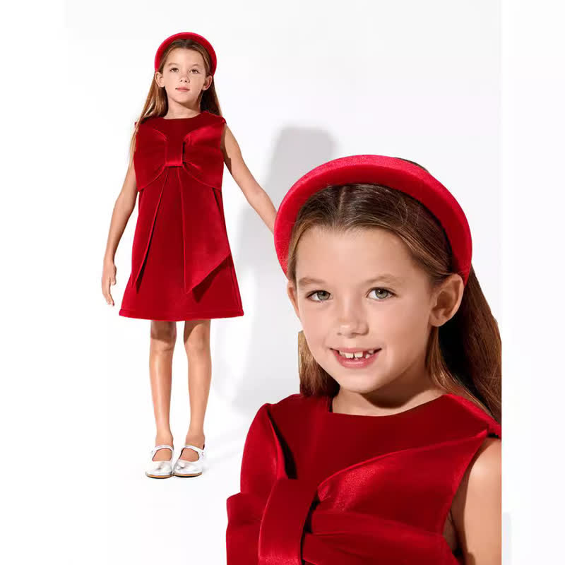 Toddler Big Bow Velvet Red Dress