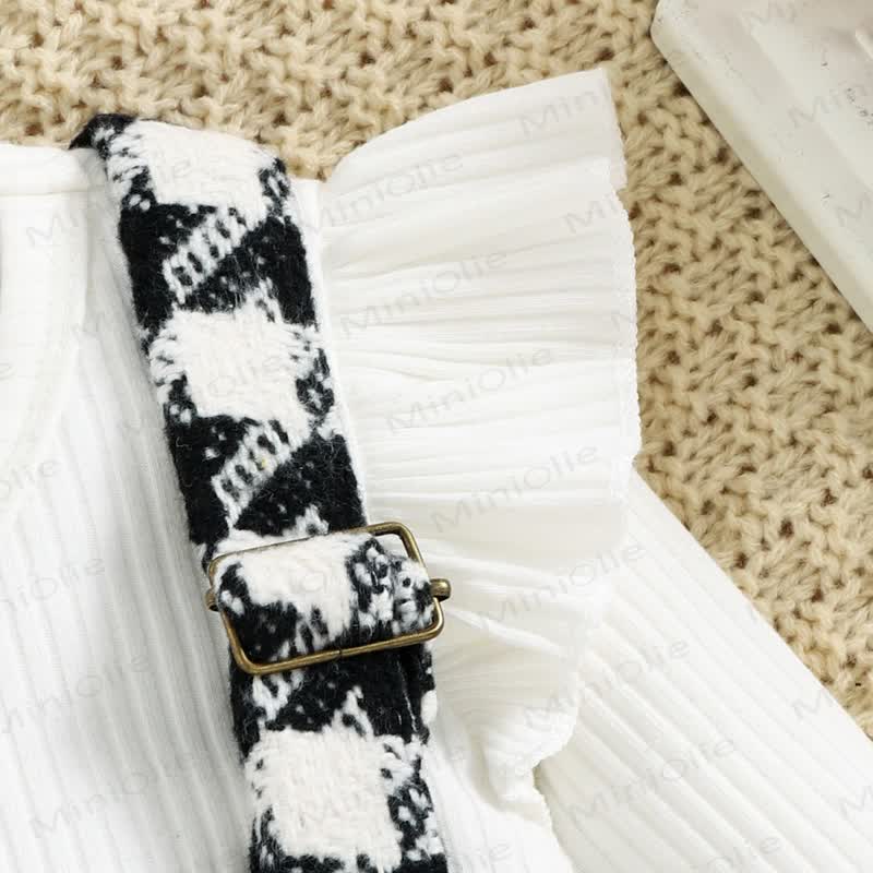 Baby Black White Plaid Suspender Skirt 2-piece Set