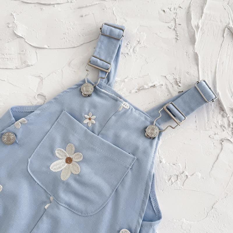 Baby Embroidered Flower Cute Blue Overalls