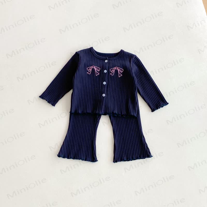 Baby Toddler Girls Embroidered Bow Blue 2-piece Set