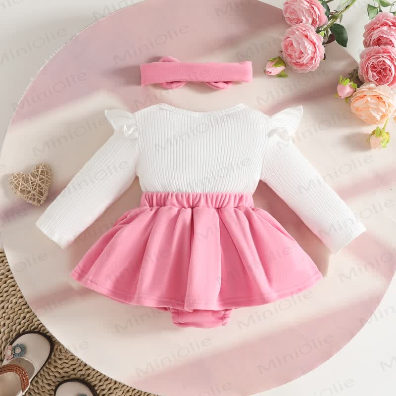 Baby Heart Rib Skirted Bodysuit with Headband