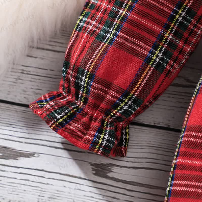 Baby Girl Red Plaid Romper with Bow Headband