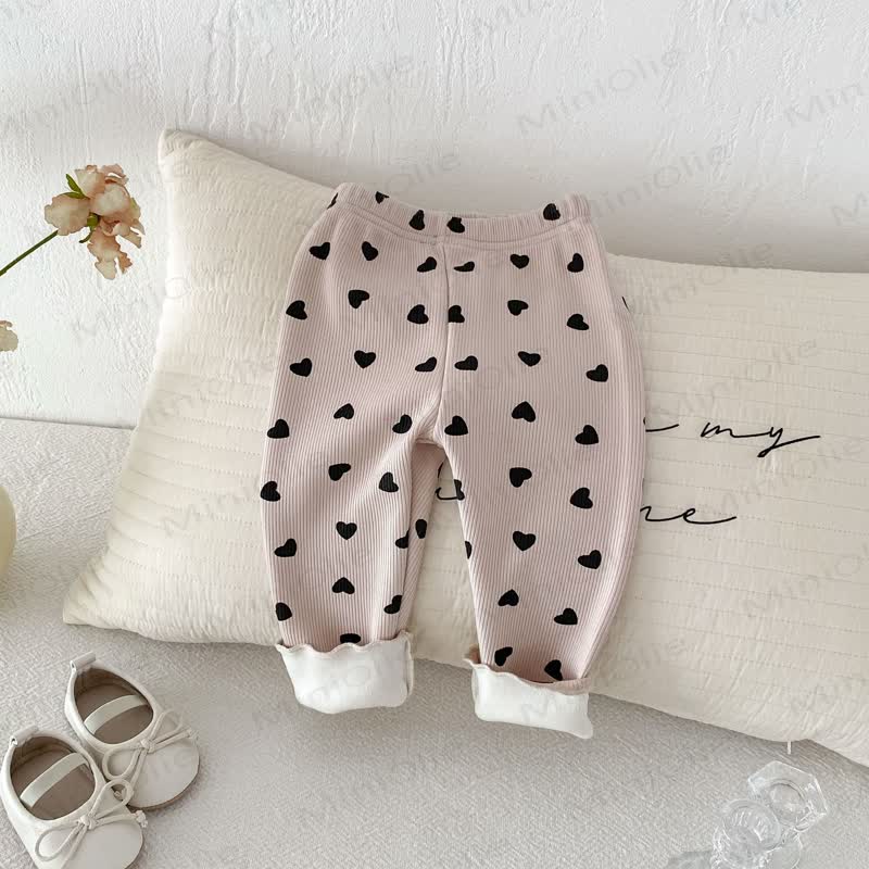 Baby Toddler Girl Heart Fleece Lined Leggings