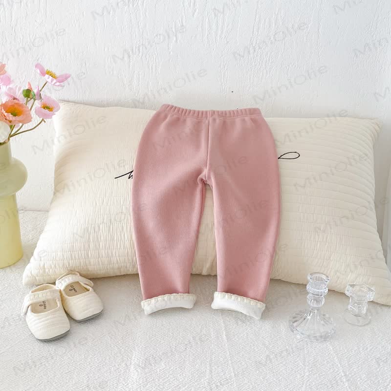 Baby Toddler Girl Knit Lace Fleece Lined Leggings