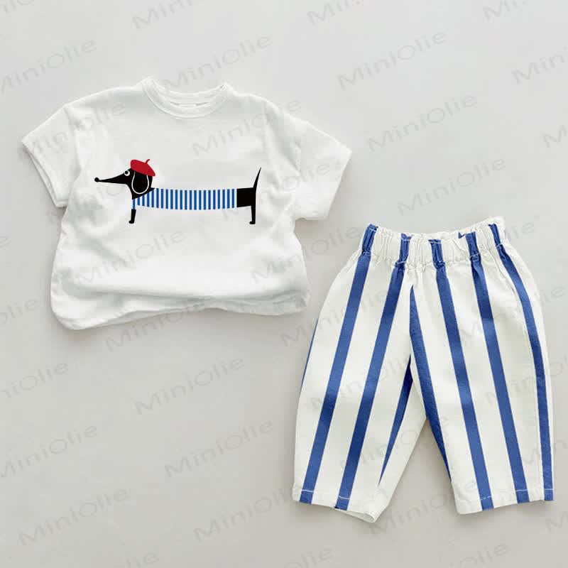 Baby 2-Piece Cute Dachshund Blue Striped Set