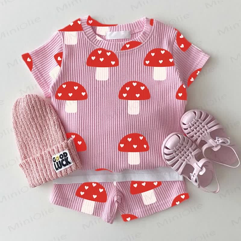 Baby Mushroom Pink Waffle 2-piece Set