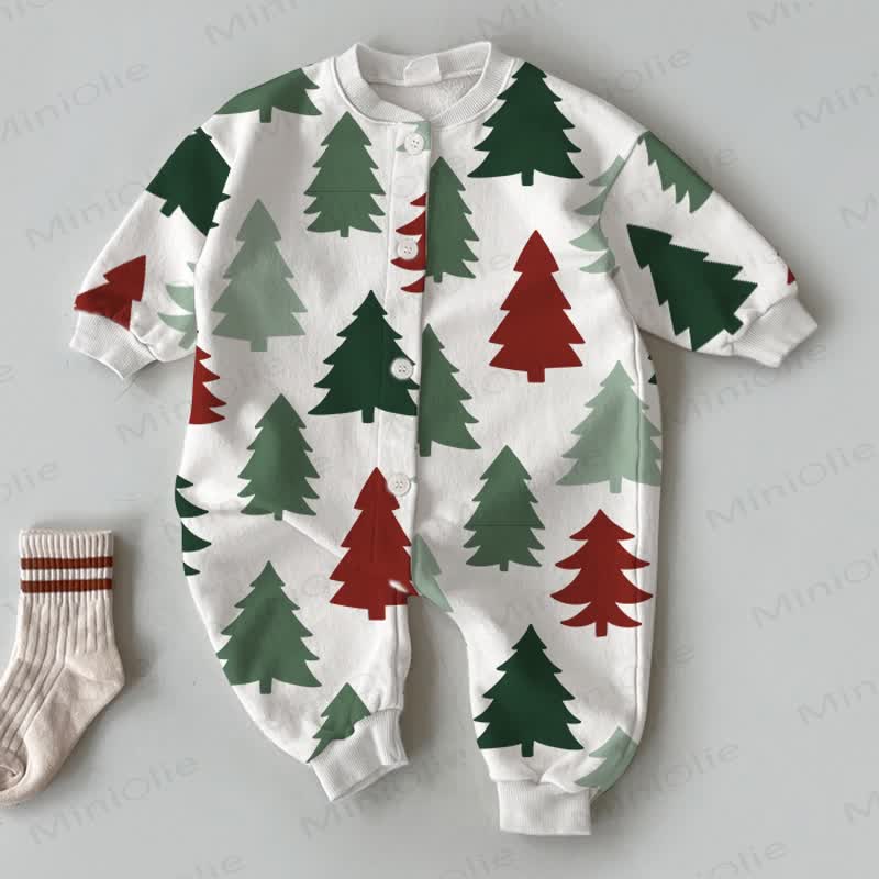 Baby Colorful Trees White Unbutton Romper