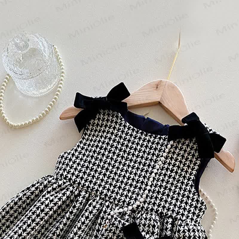 Toddler Girls Black White Plaid Bows Sleeveless Dress