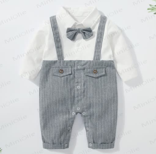 Baby Fake 2pcs Strap Striped Romper