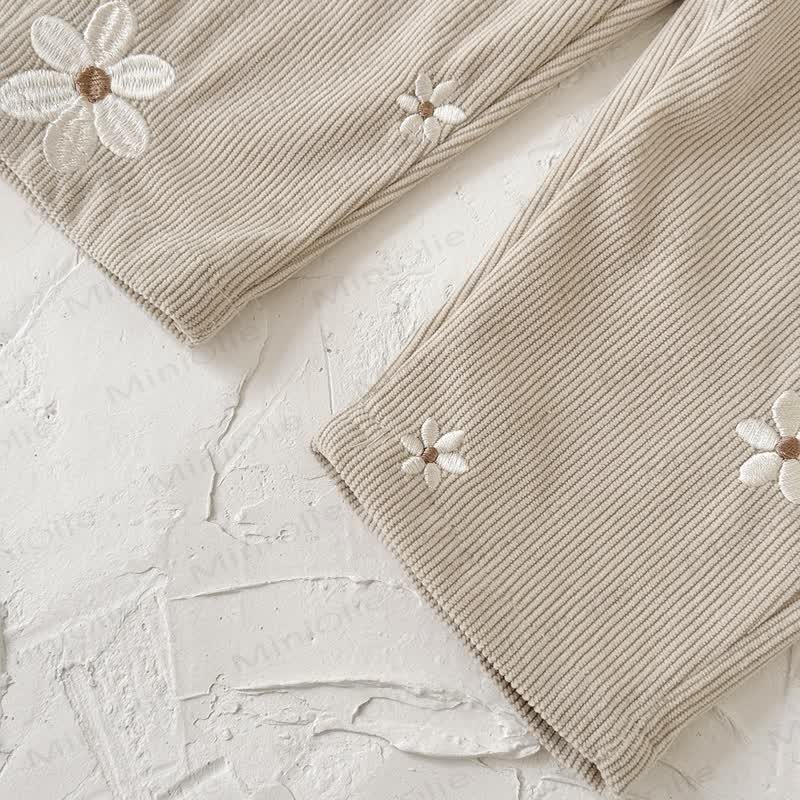 Baby Girl Cord Knitted Embroidered Flower Overalls