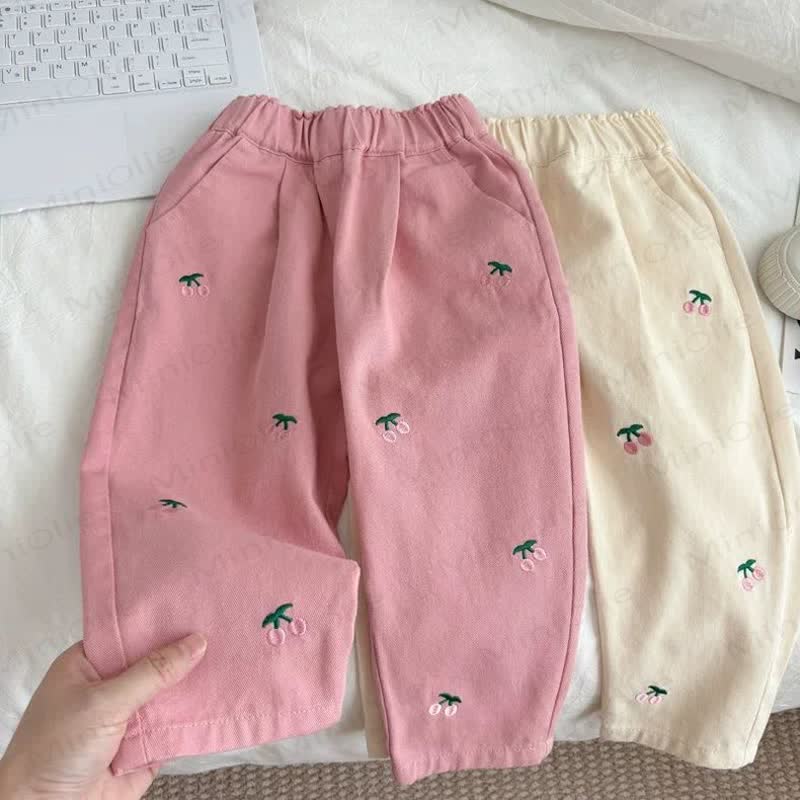 Toddler Girl Cherry Embroidered Pants