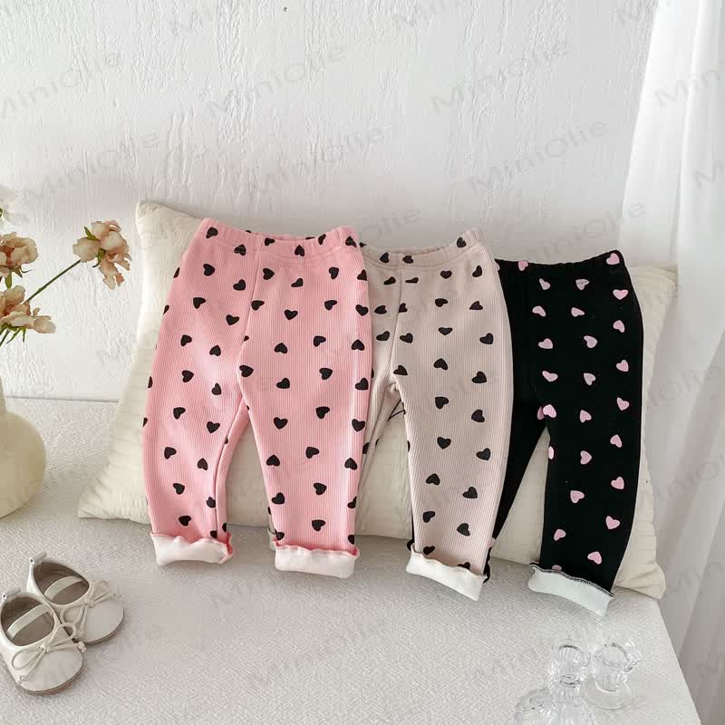 Baby Toddler Girl Heart Fleece Lined Leggings
