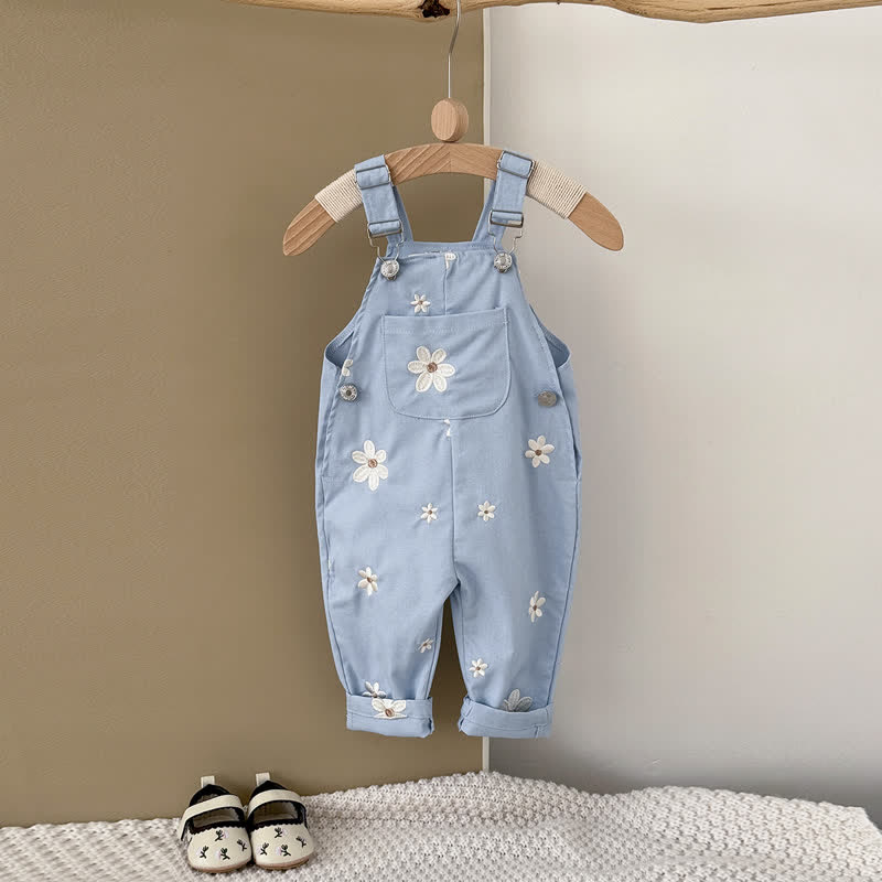 Baby Embroidered Flower Cute Blue Overalls