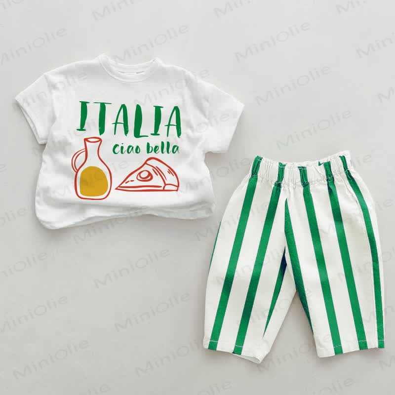 ITALIA CIAO BELLA Baby Blue/Green Vertical Striped 2-piece Set