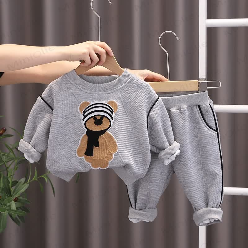 Baby Boy 2-Piece Simple Bear Sweatsuit Set