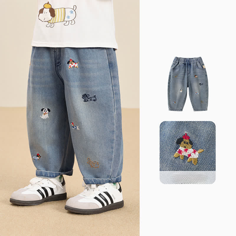 Baby Toddler Puppy Embroidered Denim Pants
