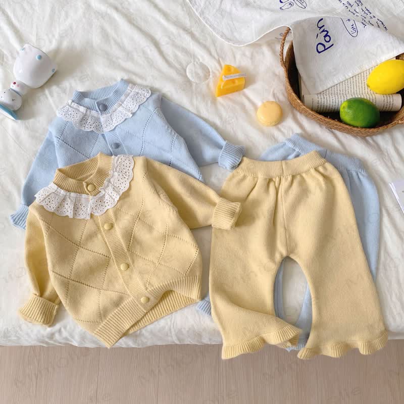 Baby Girl Lace Knitted Plaid 2-piece Set