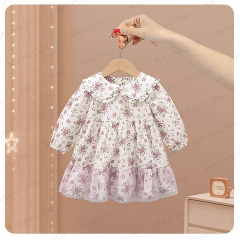 Toddler Girls Flower Purple Ruffles Patchwork Yarn Dress