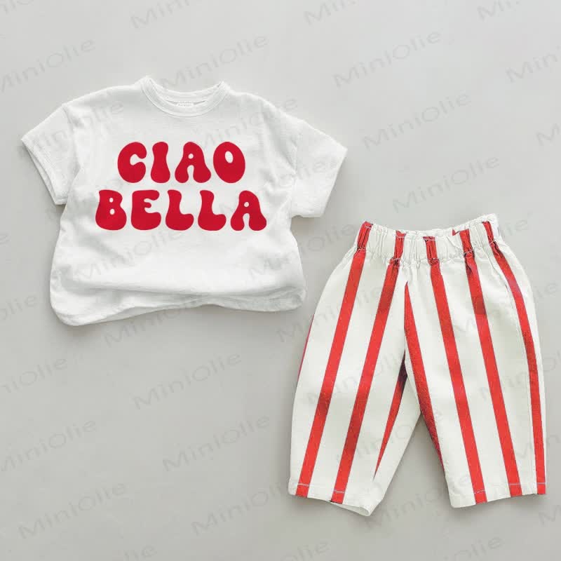 CIAO BELLA Baby Red Vertical Striped 2-piece Set