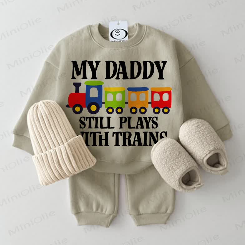 MY DADDY STILL PLAYS WITH TRAINS Baby 2-piece Grey Green Set