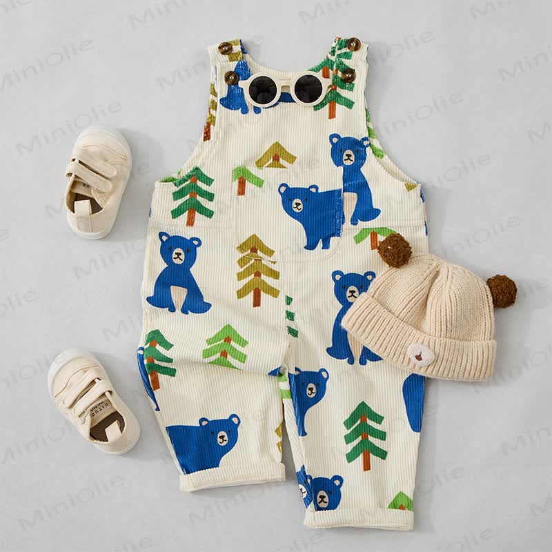 Baby Toddler Bear & Tree Corduroy Overalls