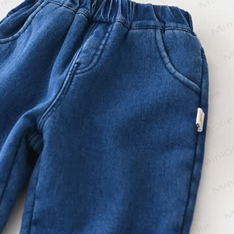 CHRISTMAS Baby Denim Deer Fleece Lined Pants