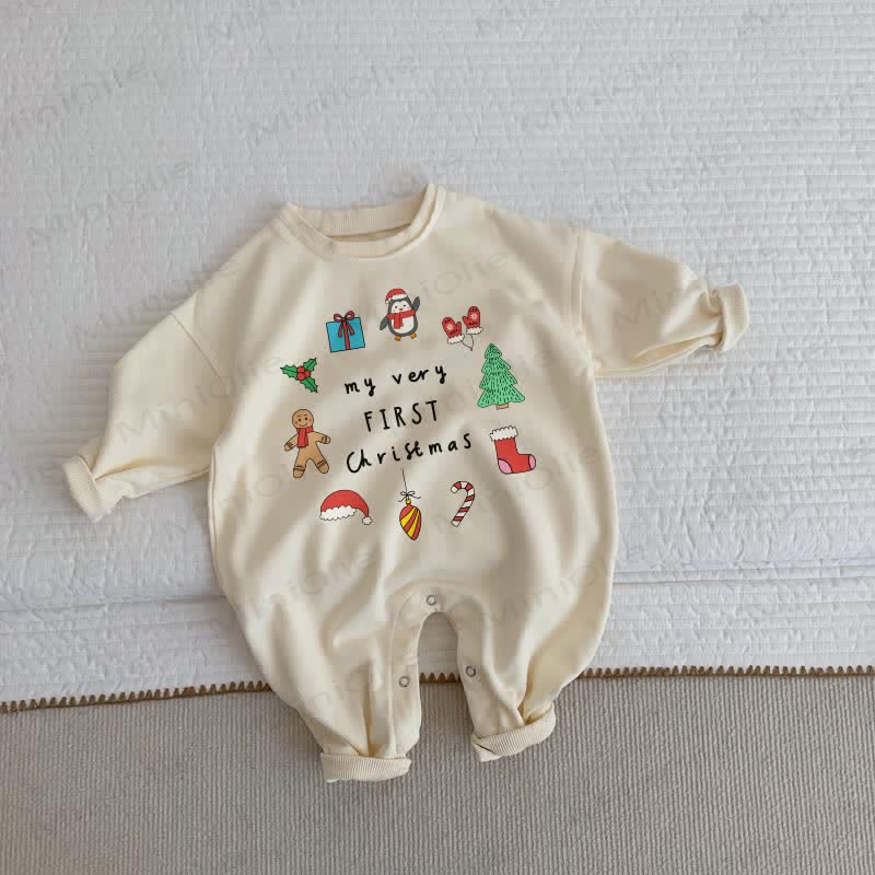 MY VERY FIRST CHRISTMAS Baby Beige Romper