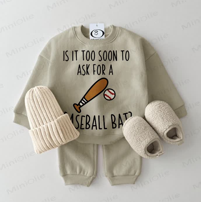 IS IT TOO SOON TO ASK FOR A BASEBALL BAT? Baby 2-piece Grey Green Set