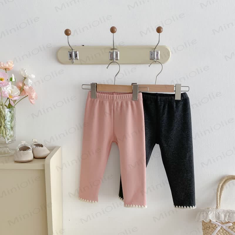 Baby Toddler Girl Knit Lace Fleece Lined Leggings