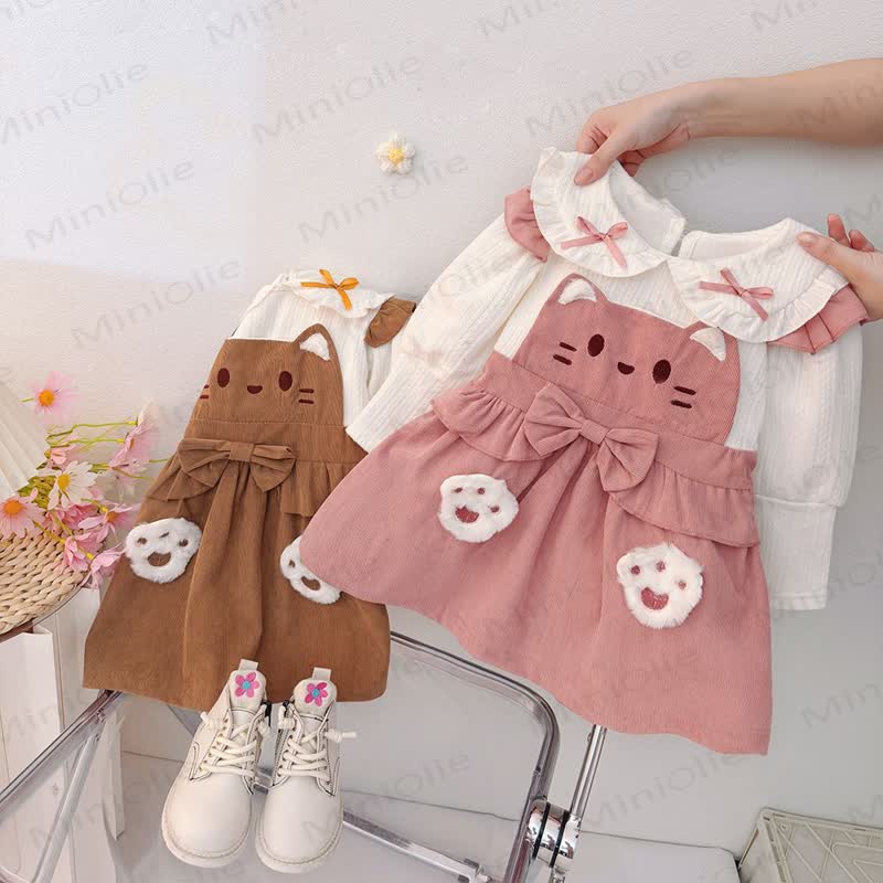 Baby Toddler Girl Bow Cat Lapel Dress