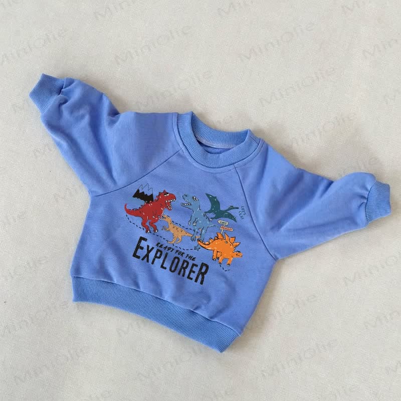 READY FOR THE EXPLORER Baby Toddler Dinosaur Blue Sweatshirt