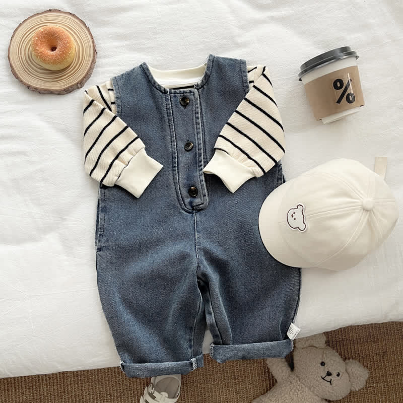 Baby Stripe Top Denim Romper 2-piece Set