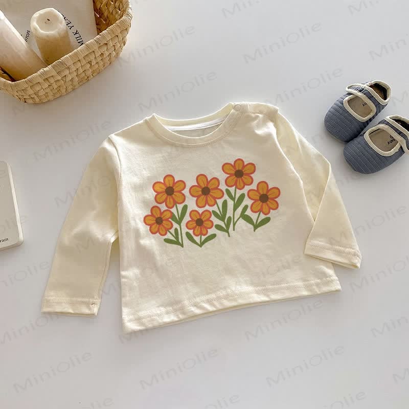 Baby Flower Beige Long Sleeves Top