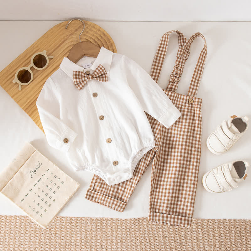 Baby Boy Gentleman Plaid Bodysuit Overalls 2-piece Set