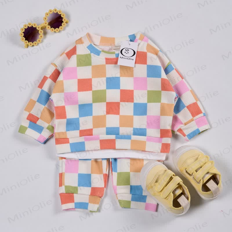 Baby Toddler Colored Checkerboard Waffle 2-piece Set