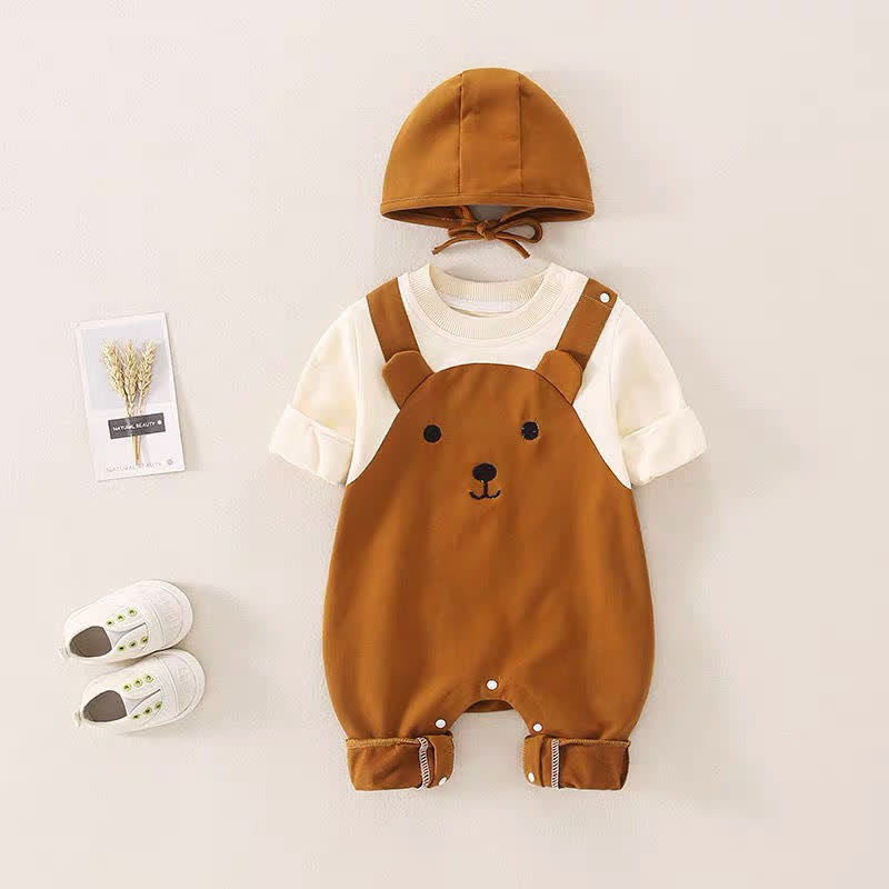 Baby Bear Color Block Romper with Hat