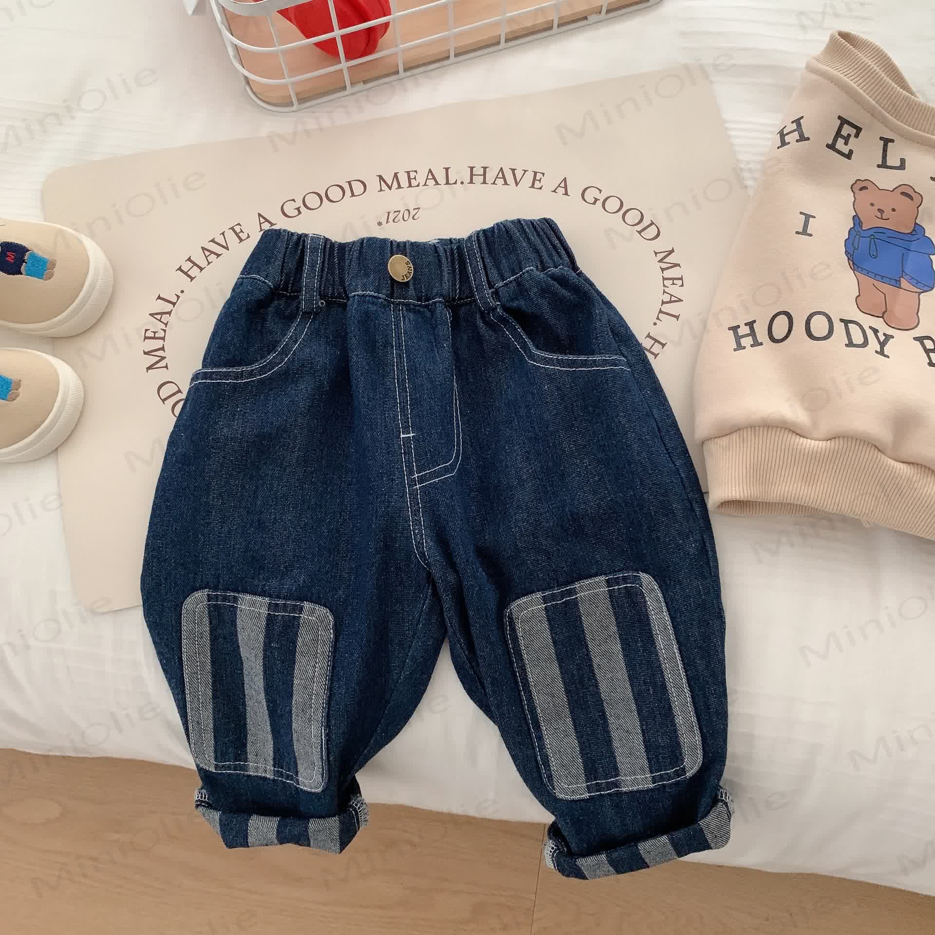 Toddler Boy Patch Striped Casual Denim Pants