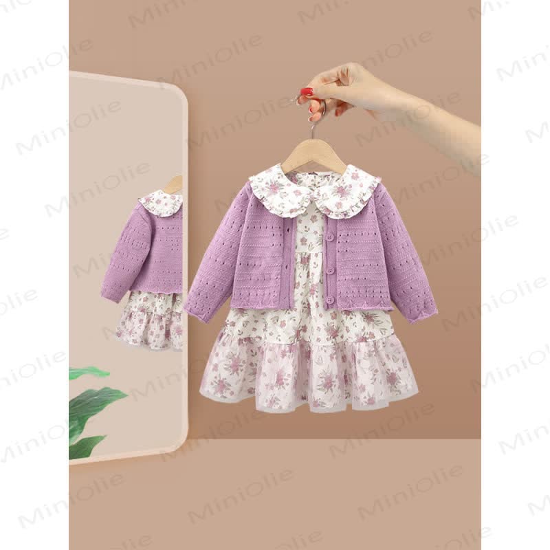 Toddler Girls Flower Purple Ruffles Patchwork Yarn Dress