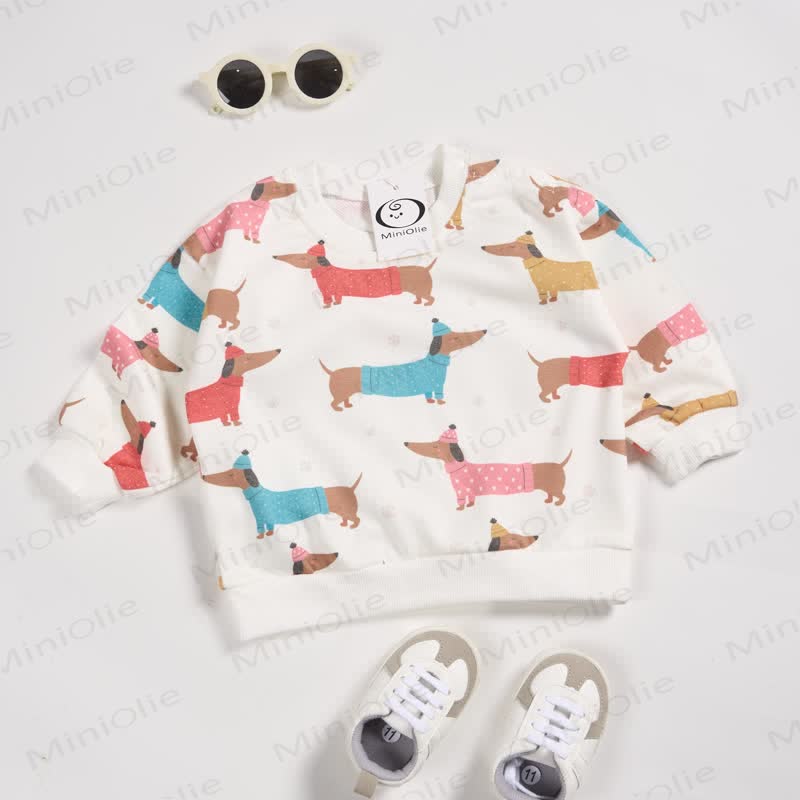 Baby Toddler Dachshund White Sweatshirt